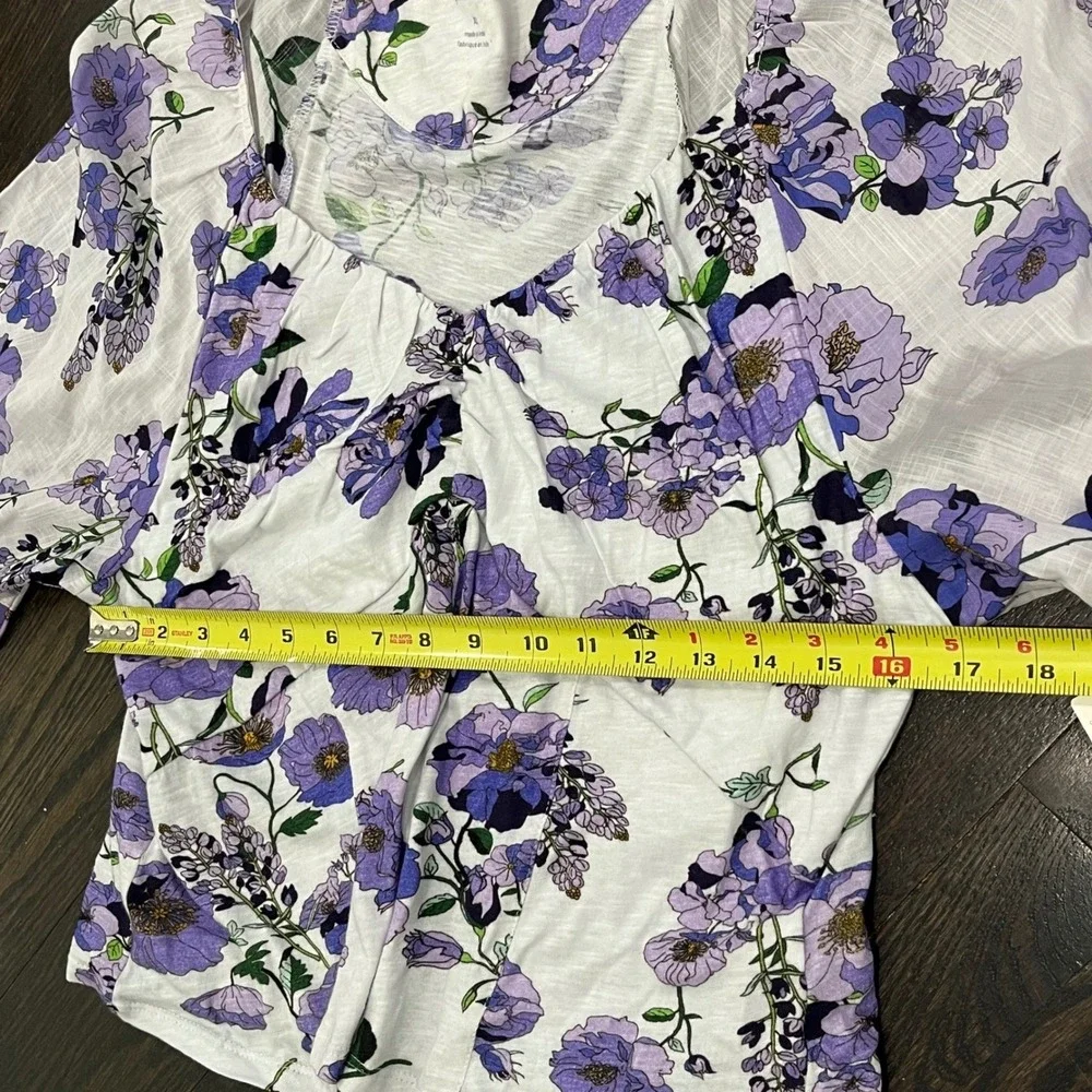 Anthropologie Purple‎ Floral Cotton Sweetheart Neck Blouse Top XL NEW OB1467970